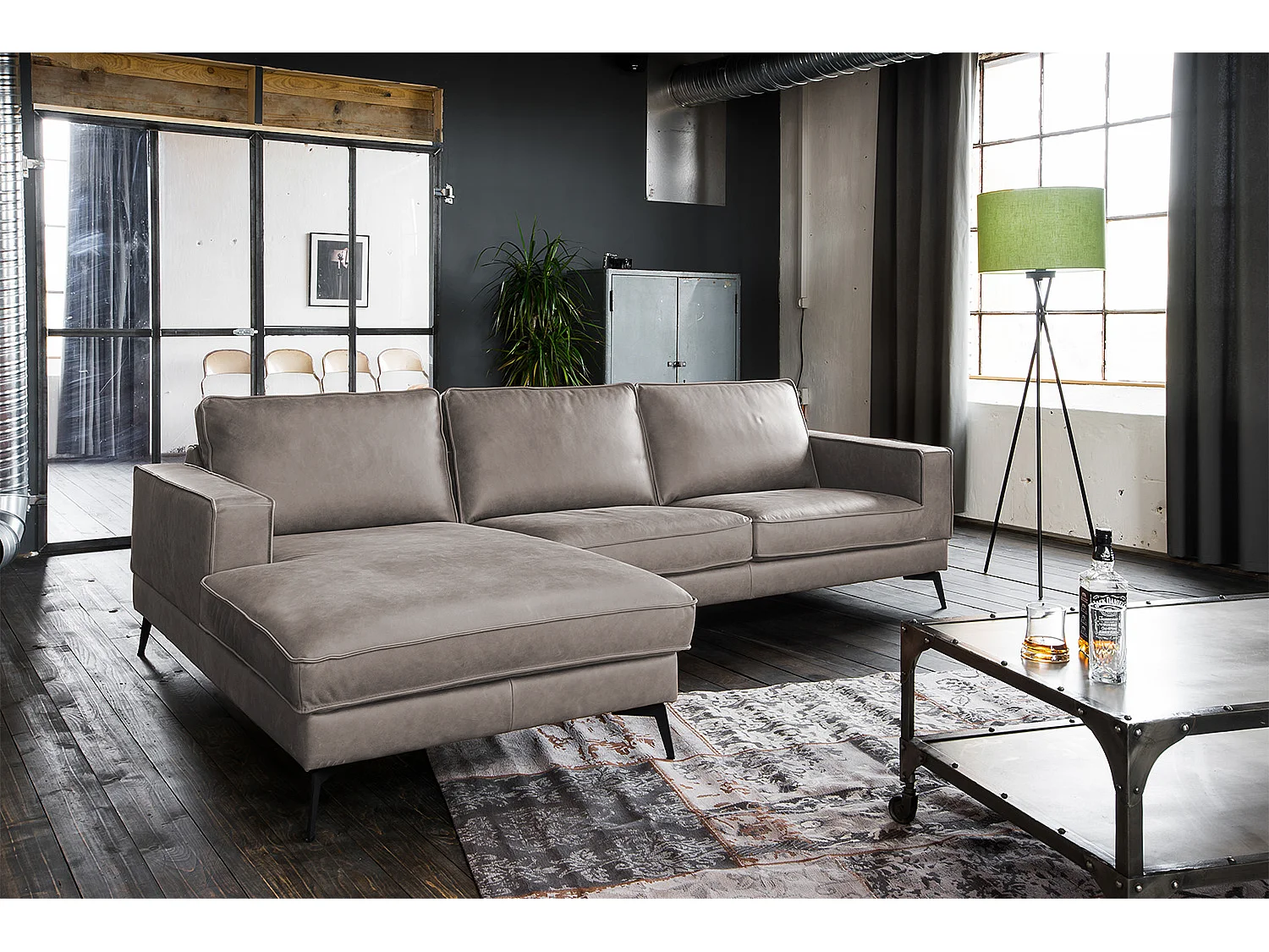 Ecksofa - Hellgrau Leder - BLOOM