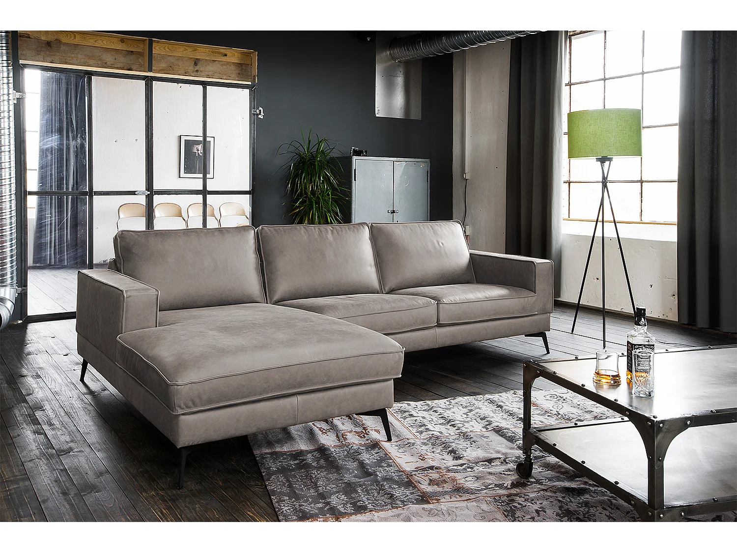 Canapé d'angle - gris clair cuir - BLOOM