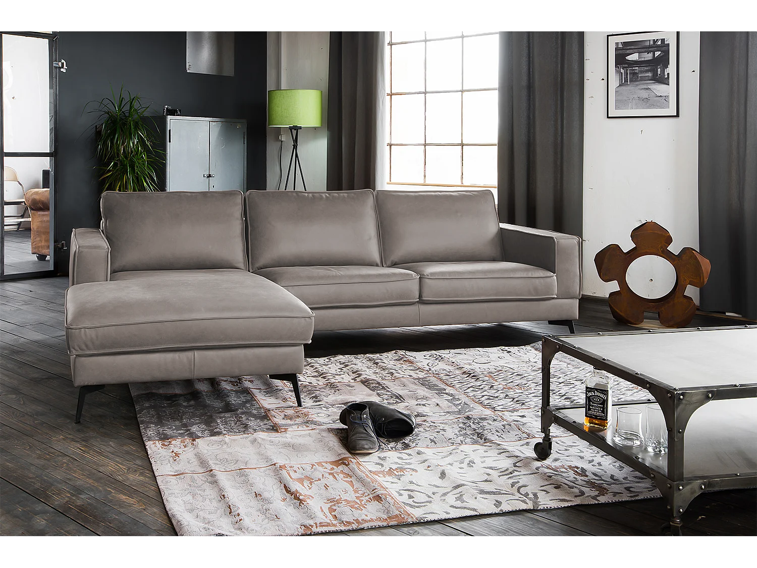 Canapé d'angle - gris clair cuir - BLOOM