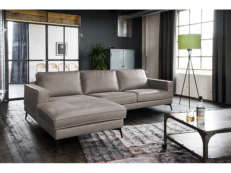 Ecksofa - Hellgrau Leder - BLOOM