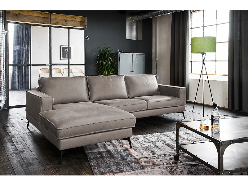Ecksofa - Hellgrau Leder - BLOOM