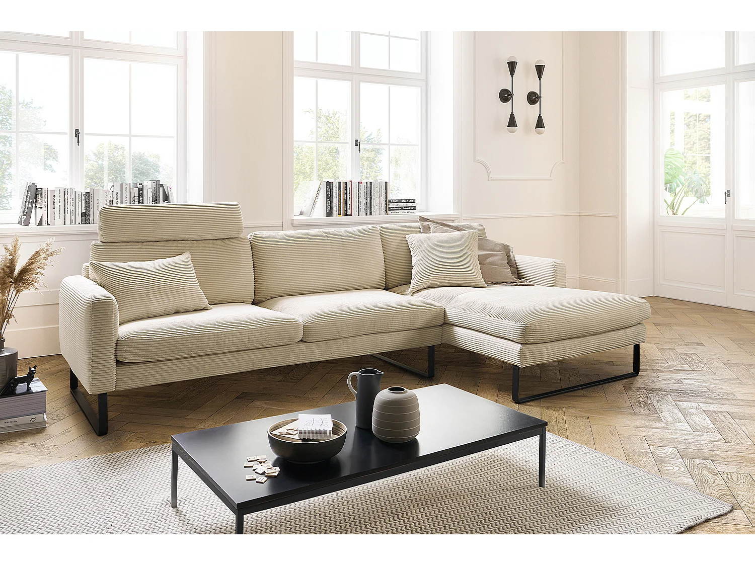 Sofá - blanco crema cuero sintético - RICARDA