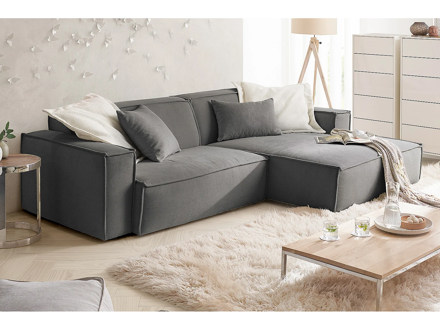 Ecksofa - Anthrazit Cord - SAMU