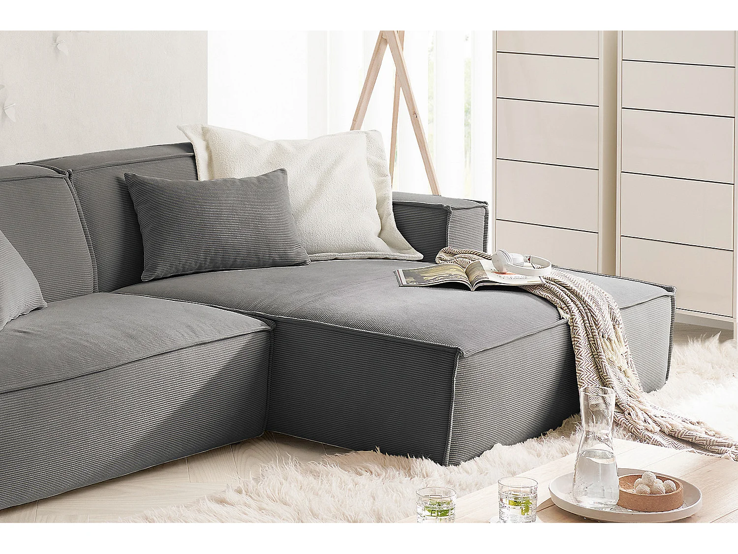 Ecksofa - Anthrazit Cord - SAMU