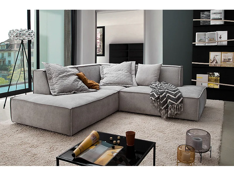 Ecksofa - Silber Webstoff - SAMU