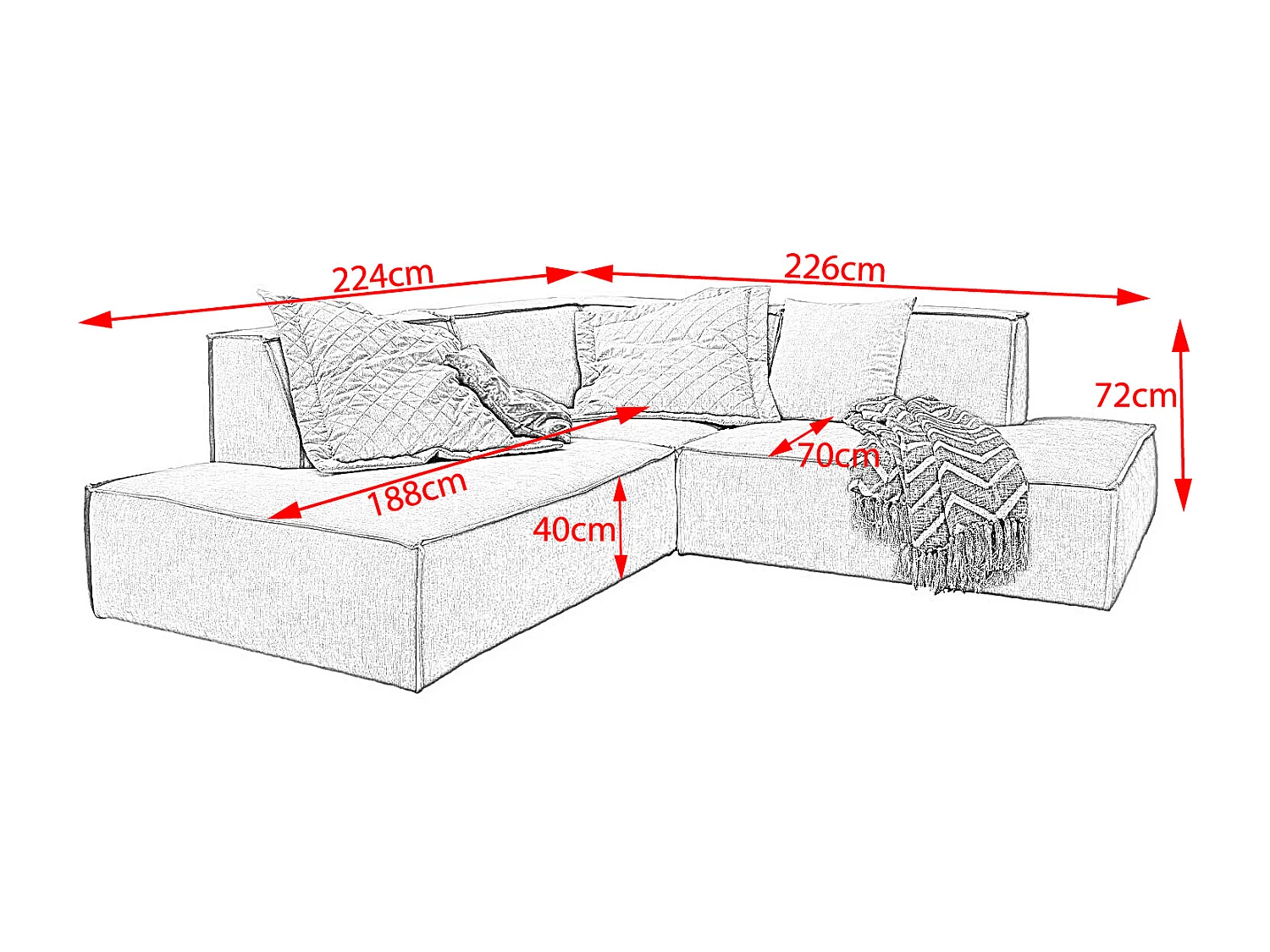 Ecksofa - Silber Webstoff - SAMU