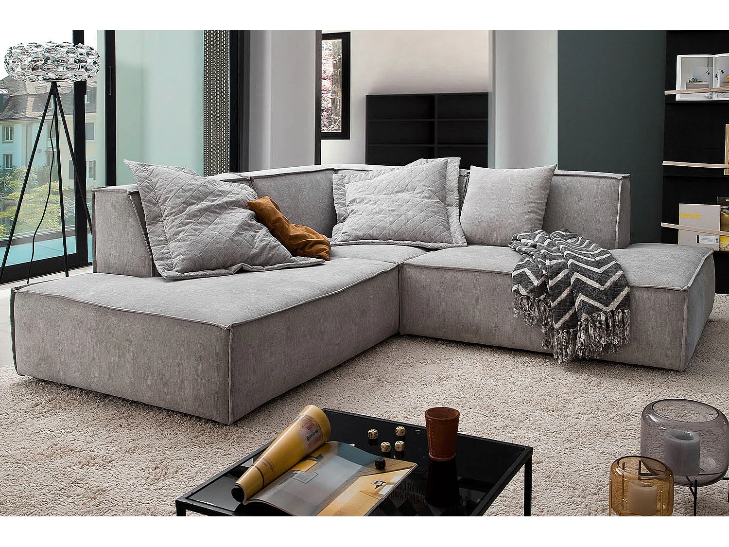 Ecksofa - Silber Webstoff - SAMU