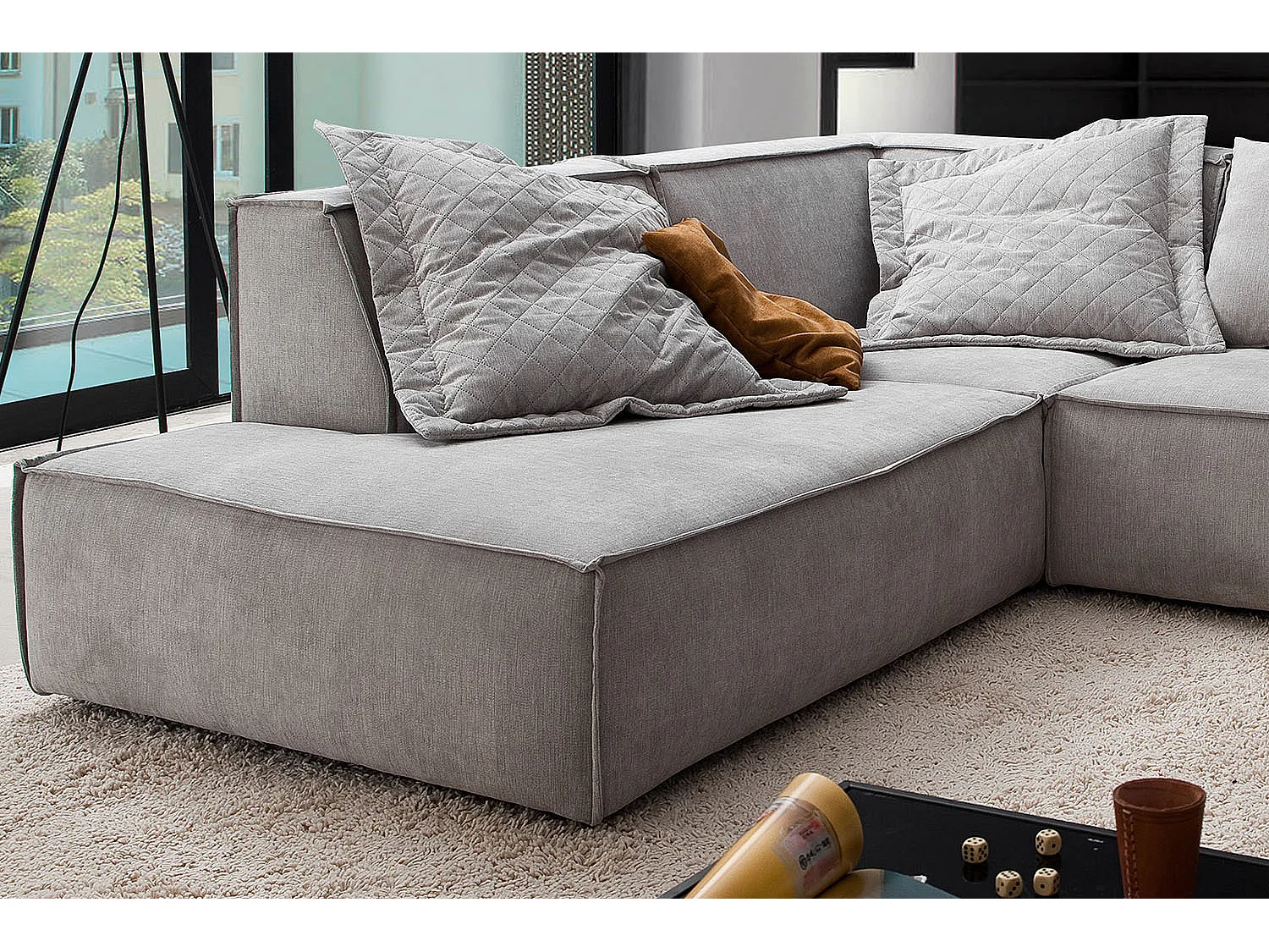 Ecksofa - Silber Webstoff - SAMU