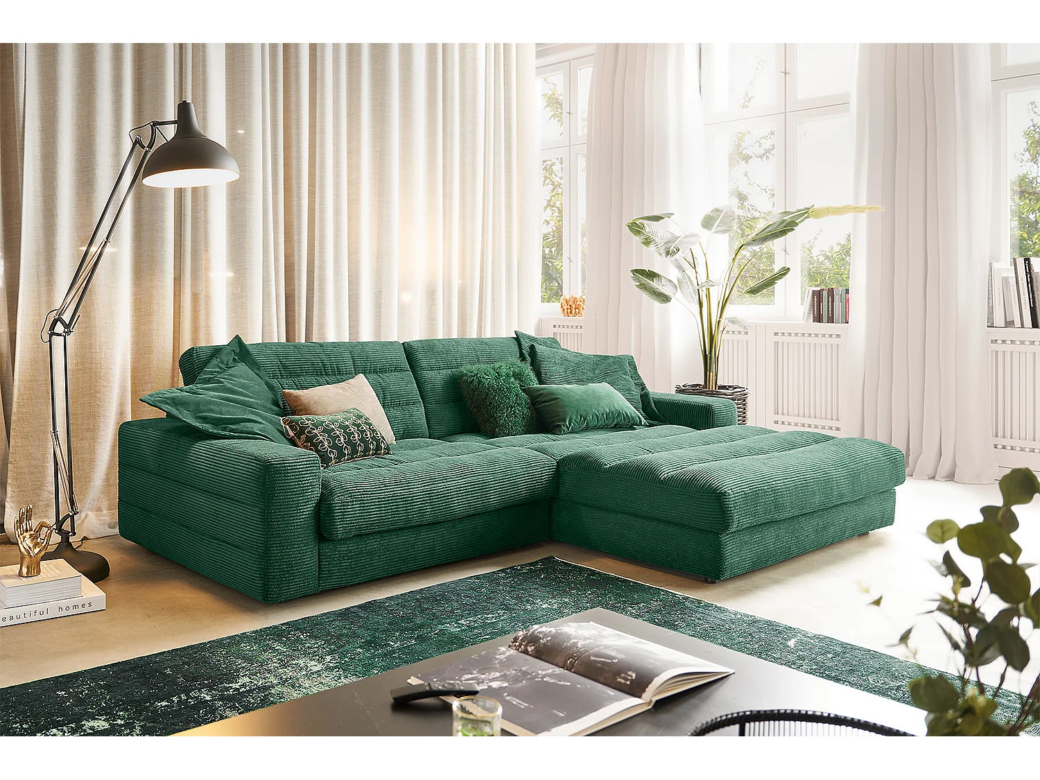 Ecksofa - Smaragdgrün Cord - LANA