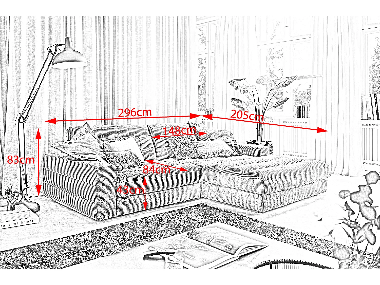 Ecksofa - Smaragdgrün Cord - LANA