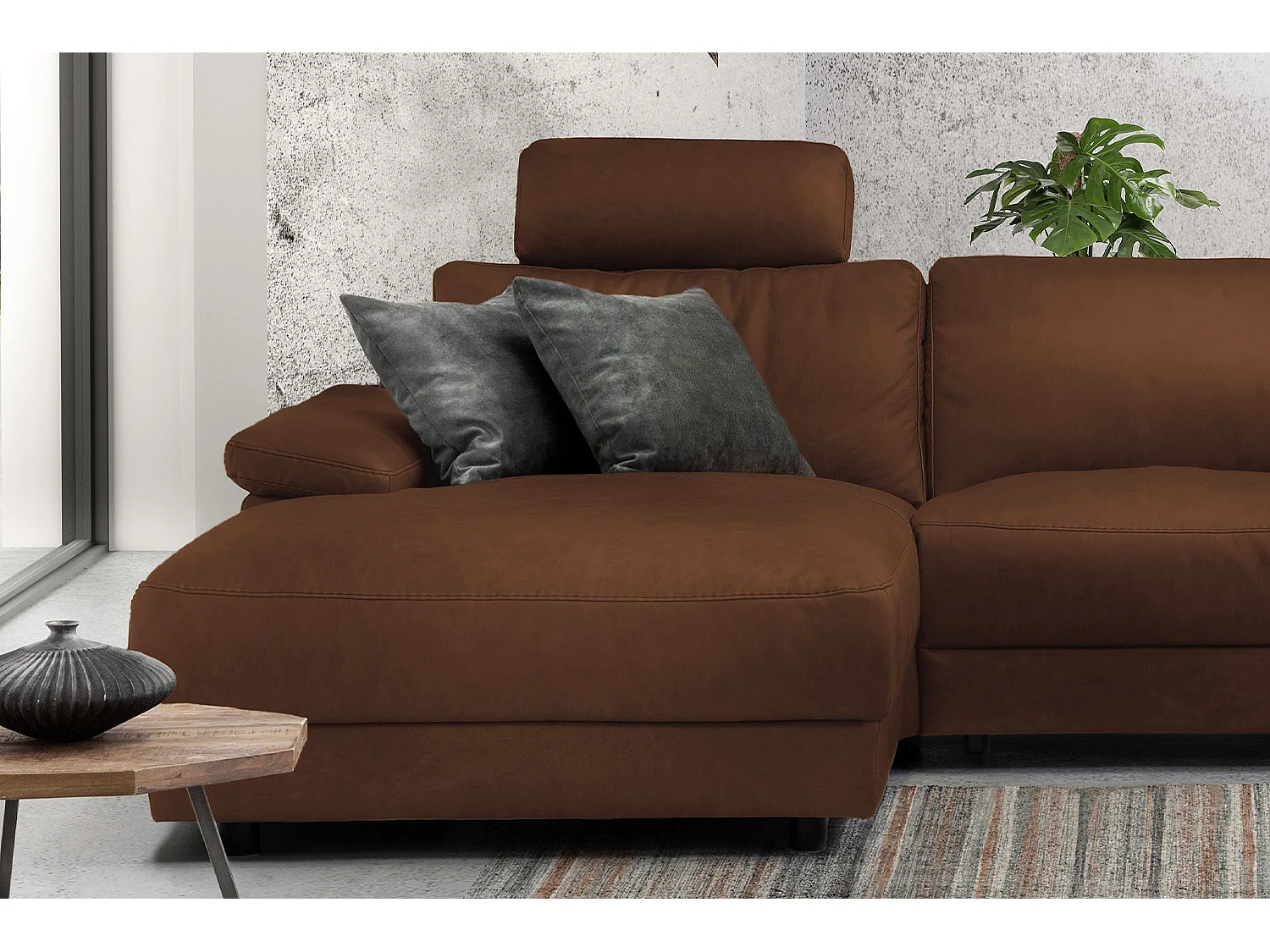 Ecksofa - Braun Leder - LOLA