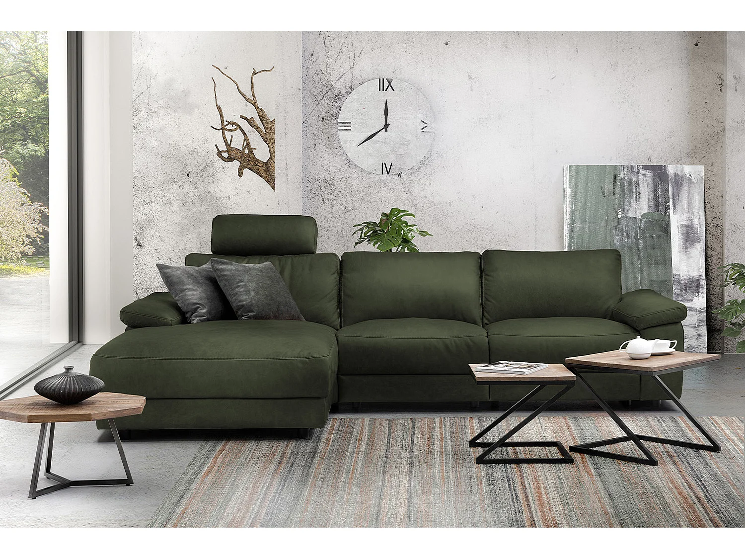 Ecksofa - Dunkelgrün Leder - LOLA
