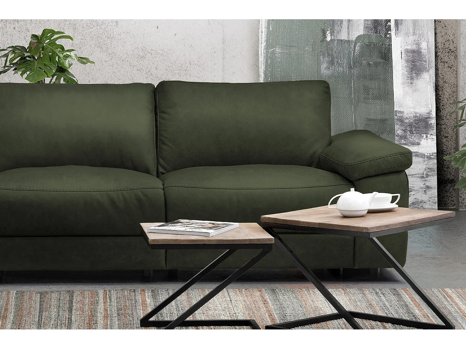 Ecksofa - Dunkelgrün Leder - LOLA