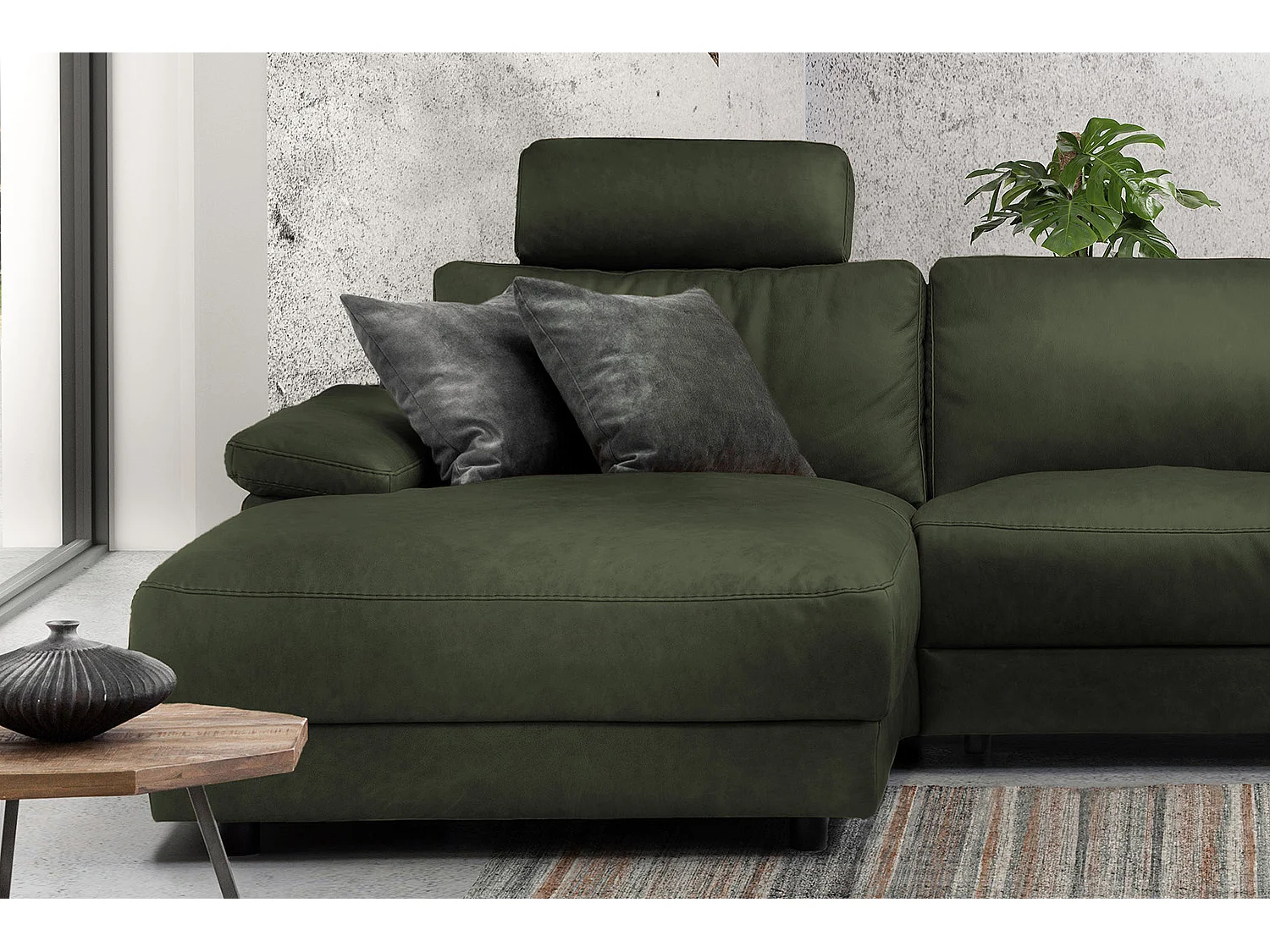 Ecksofa - Dunkelgrün Leder - LOLA