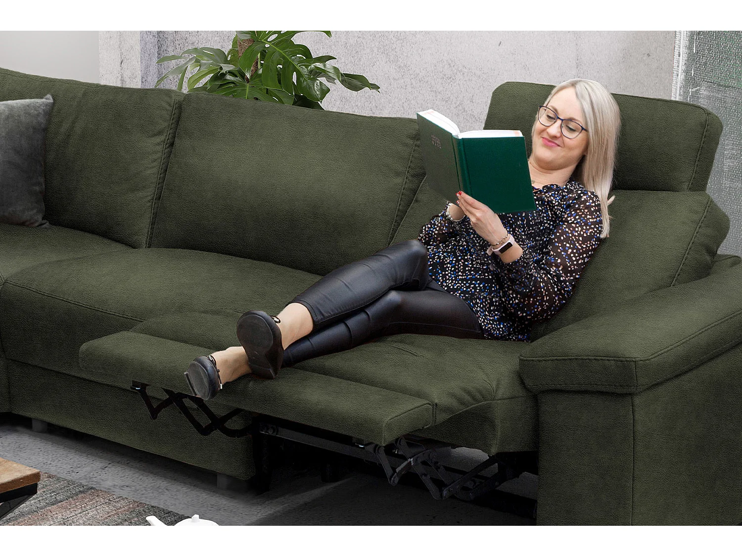 Ecksofa - Dunkelgrün Leder - LOLA