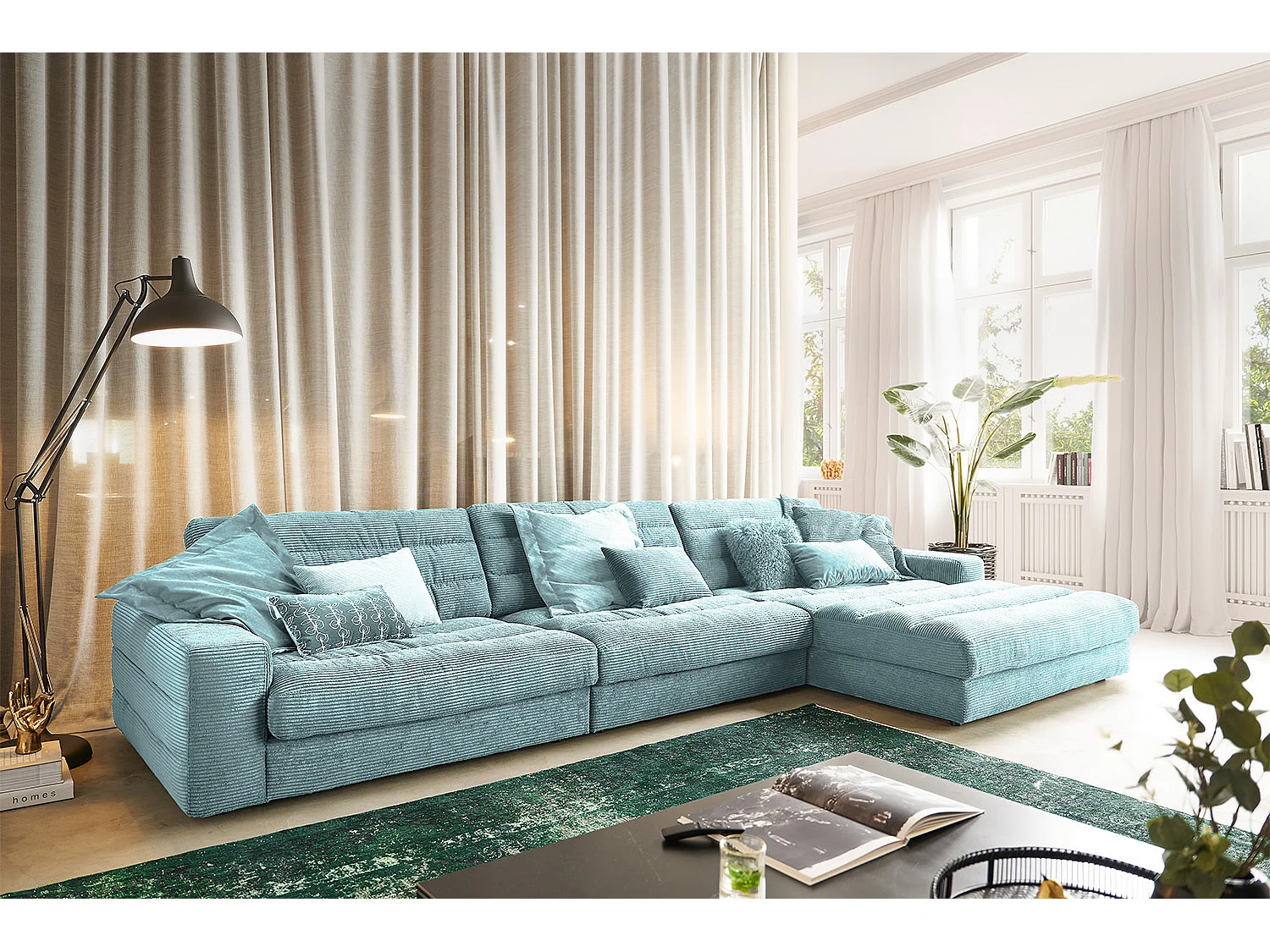 Ecksofa - Hellblau Cord - LANA