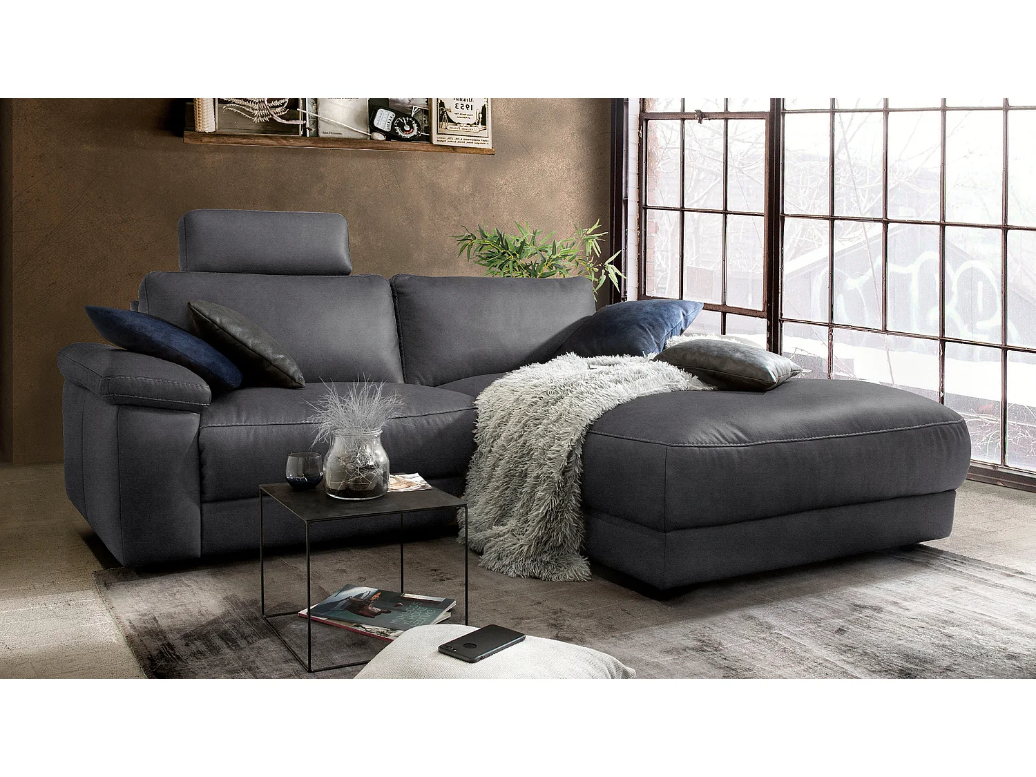 Ecksofa - Schwarz Webstoff - LOLA