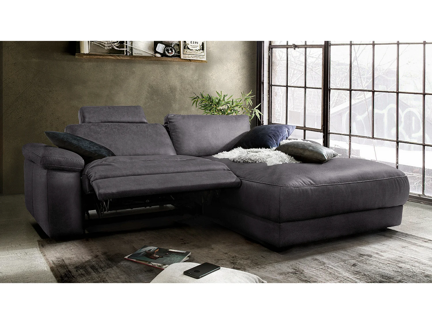 Ecksofa - Schwarz Webstoff - LOLA