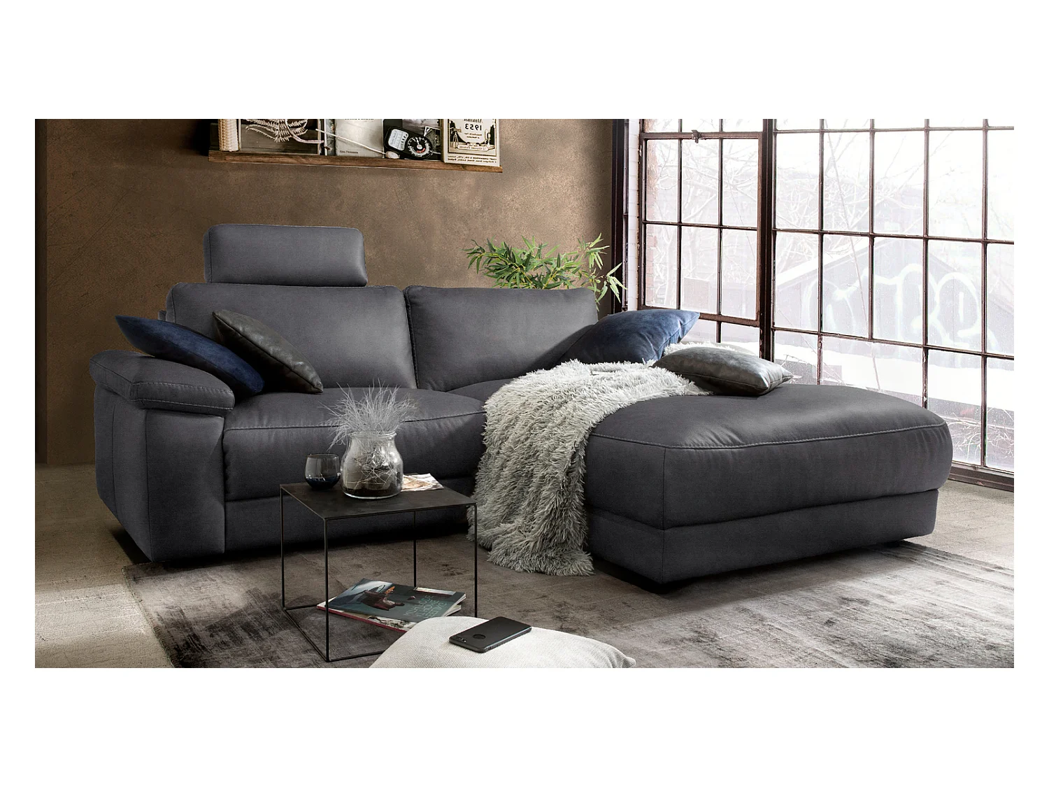 Ecksofa - Schwarz Webstoff - LOLA