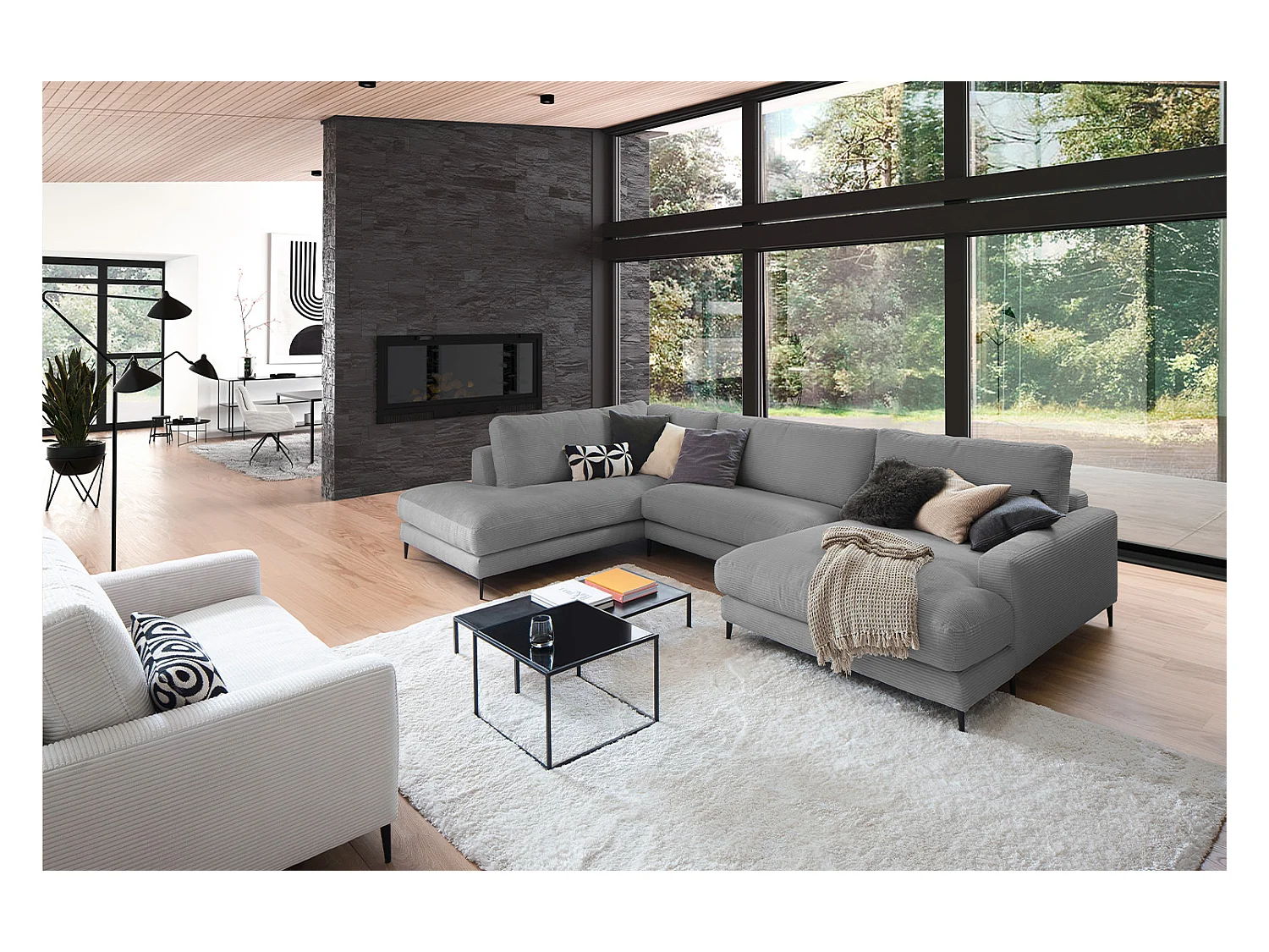 Wohnlandschaft - Grau Cord - CARA