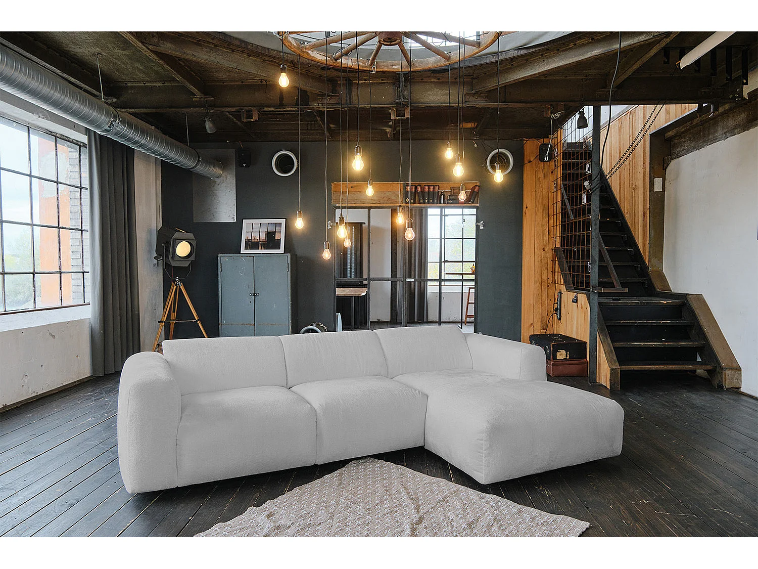 Ecksofa - Silber Webstoff - VALAR