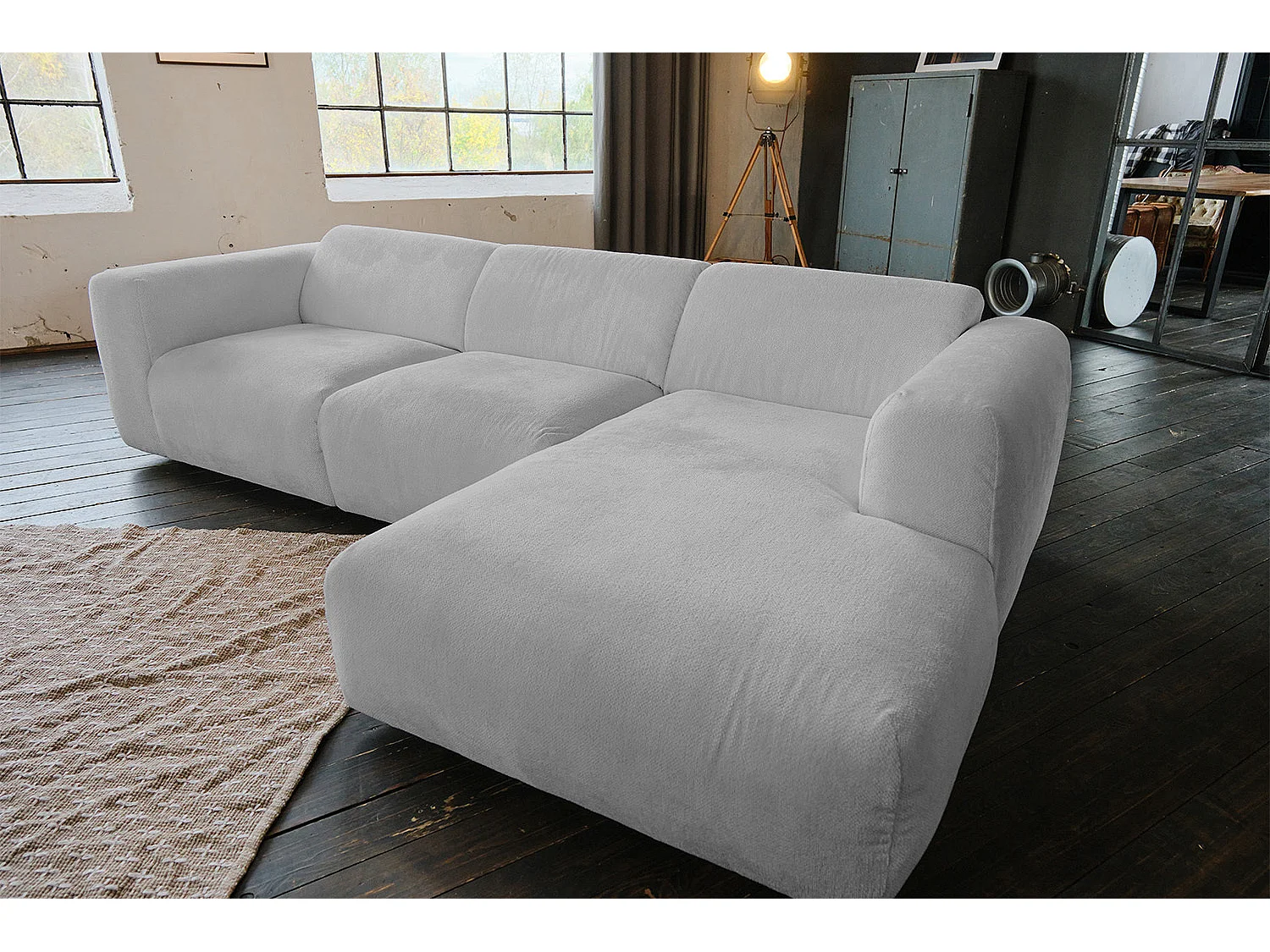 Ecksofa - Silber Webstoff - VALAR