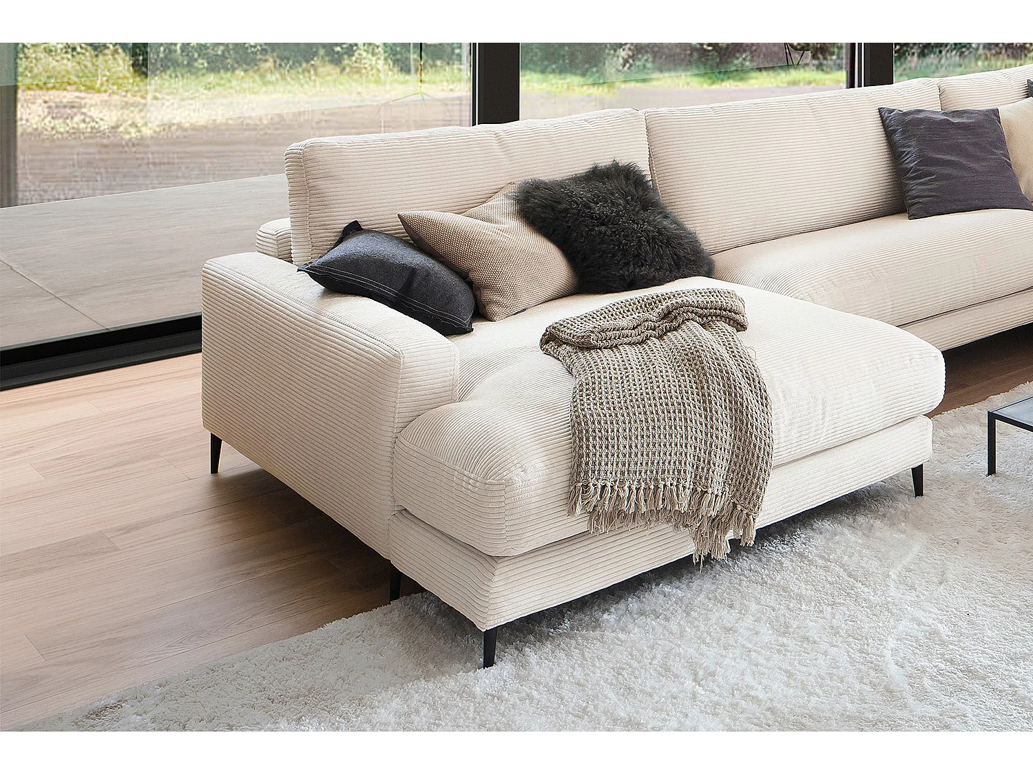 Wohnlandschaft - Cremeweiß Cord - CARA