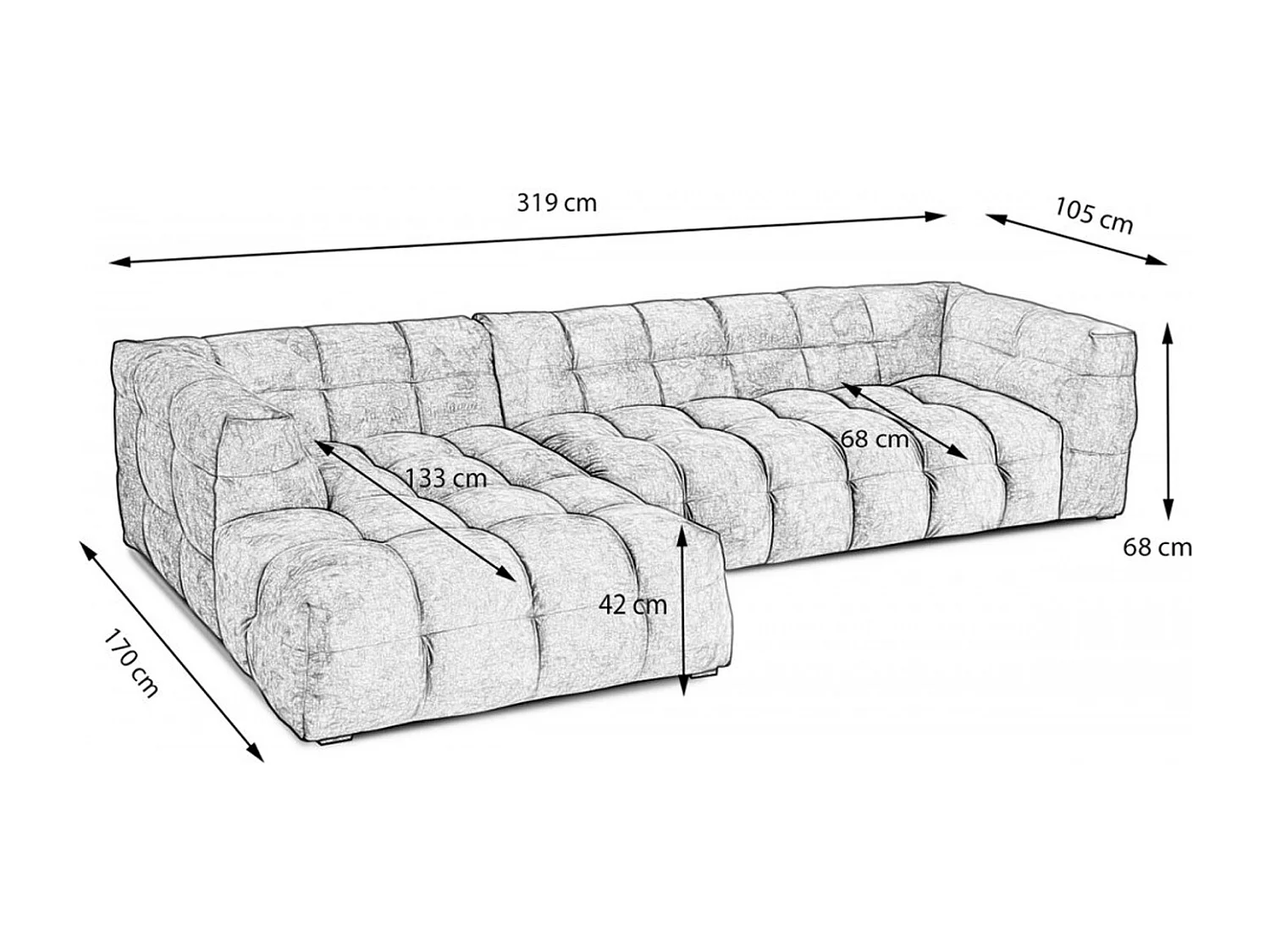 Ecksofa - Hellgrau Velvet - ROSARIO