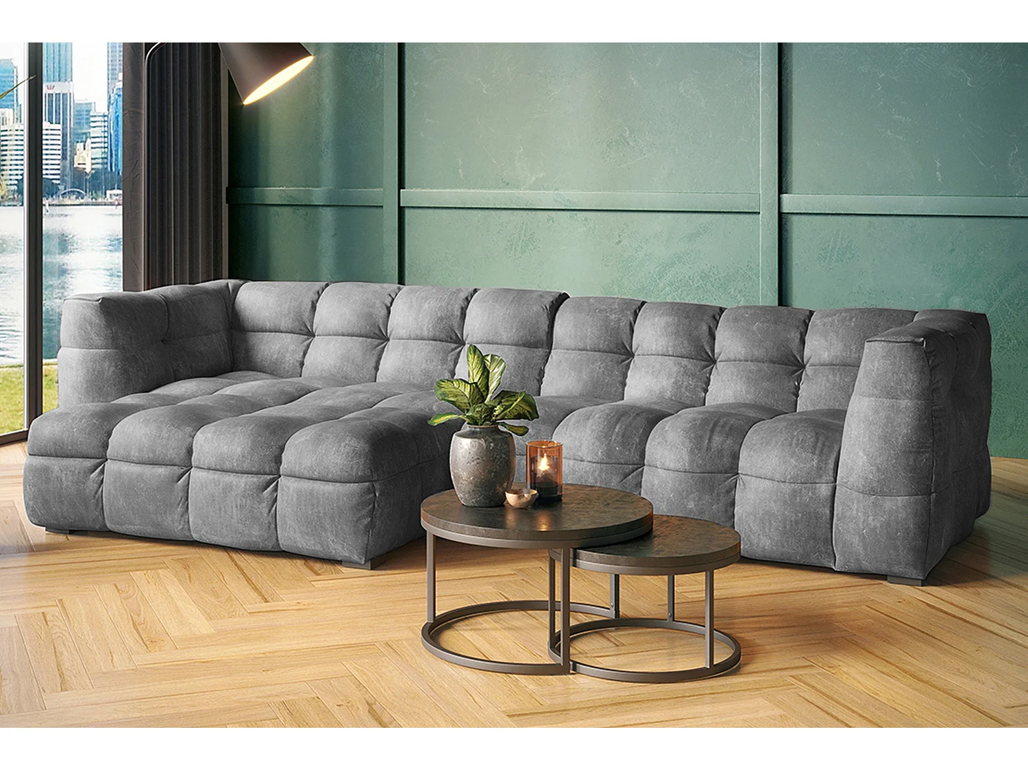 Ecksofa - Hellgrau Velvet - ROSARIO