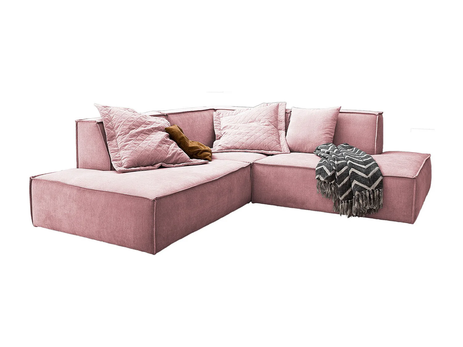 Divano angolare - Rosa tessuto intrecciato - SAMU