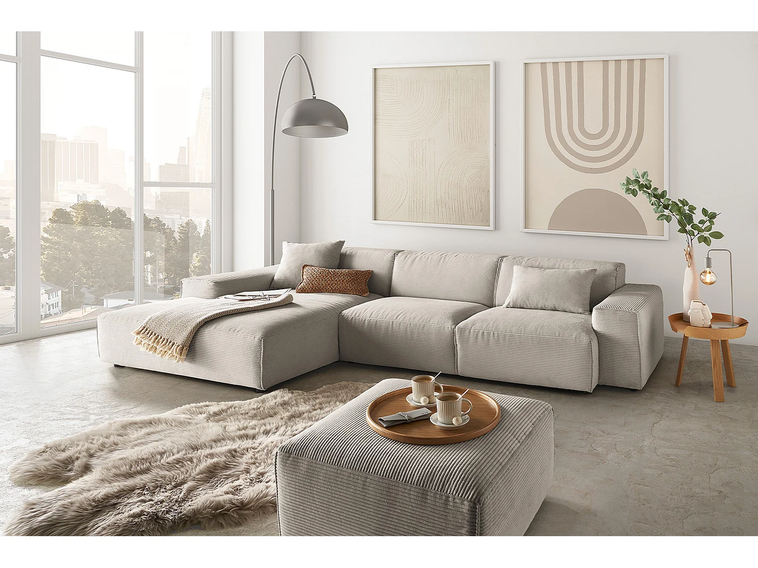 Ecksofa - Steingrau Cord - RANI