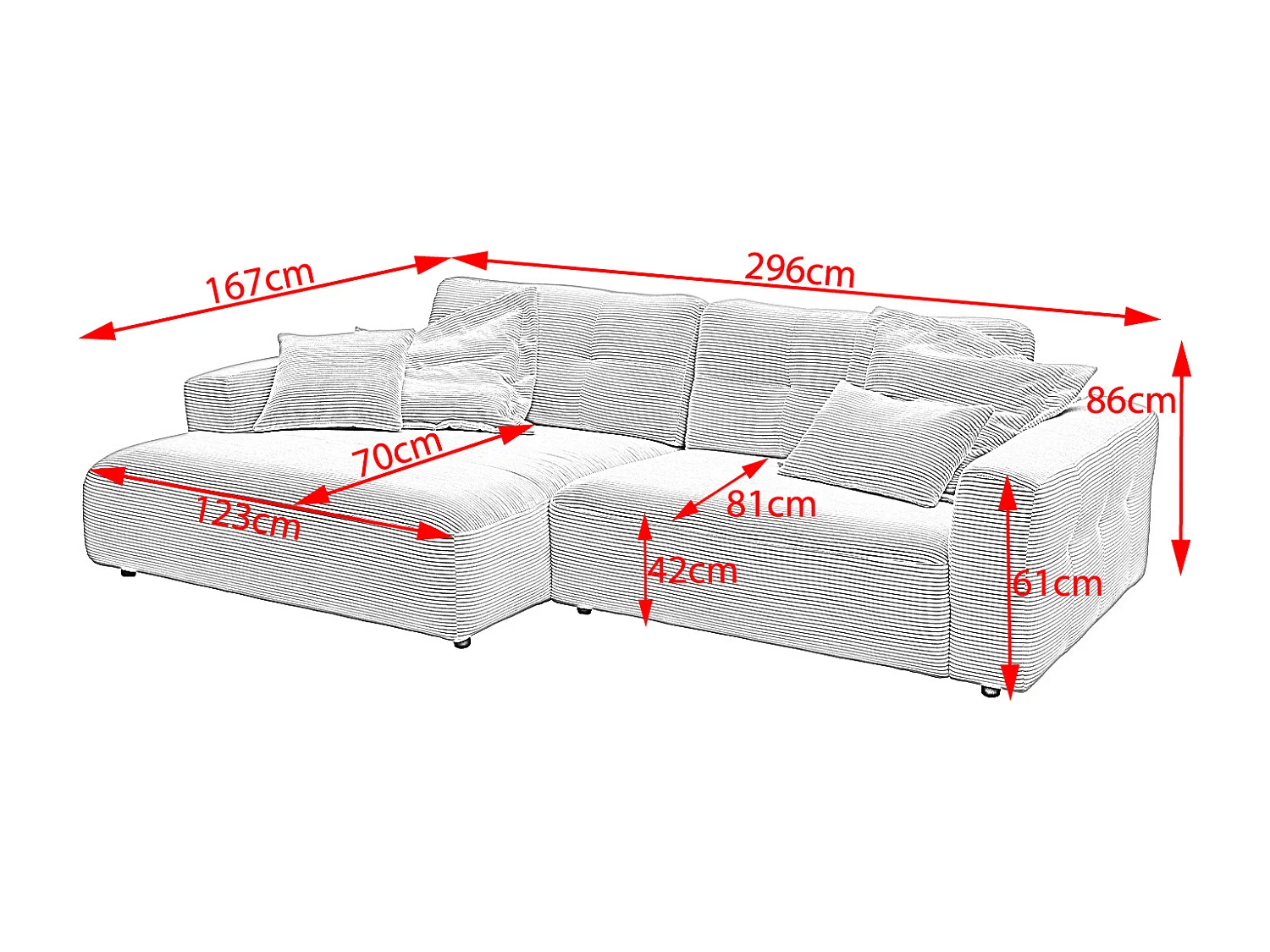 Ecksofa - Cremeweiß Cord - MIKA