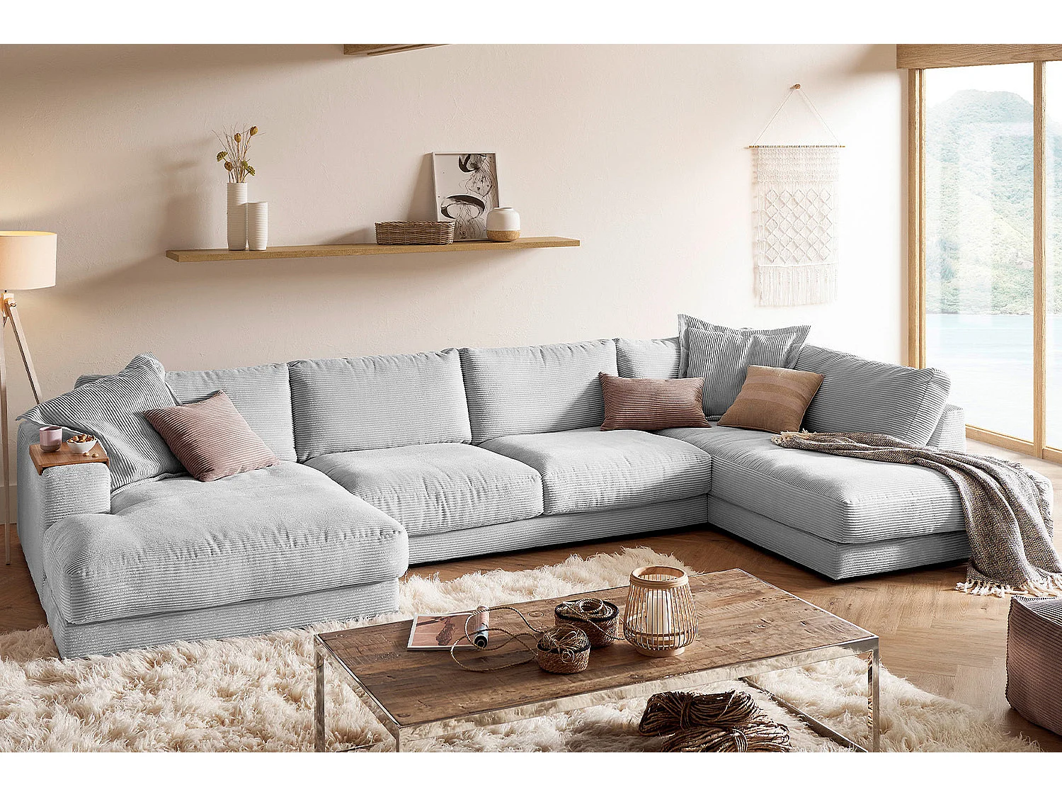 Wohnlandschaft - Hellgrau Cord - MADELINE