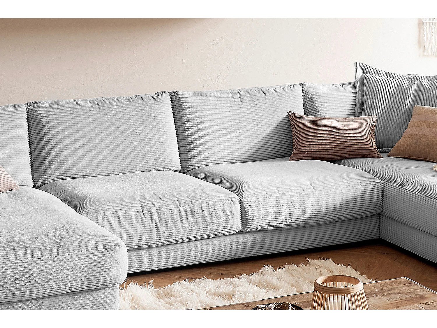 Wohnlandschaft - Hellgrau Cord - MADELINE