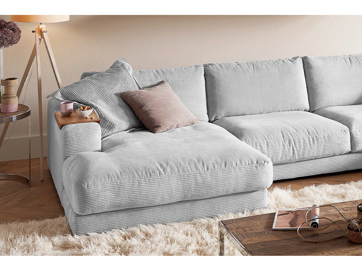 Wohnlandschaft - Hellgrau Cord - MADELINE