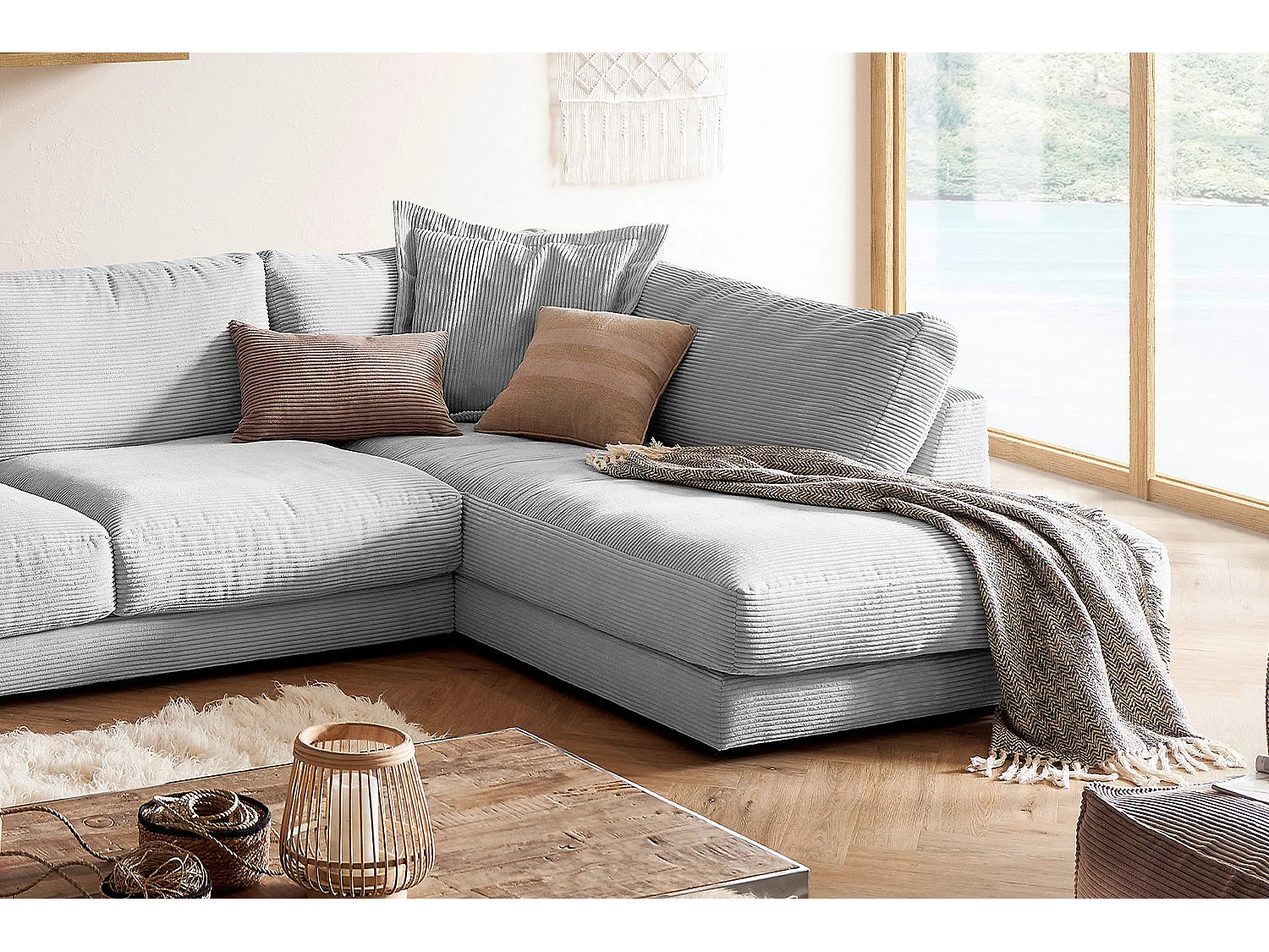 Wohnlandschaft - Hellgrau Cord - MADELINE