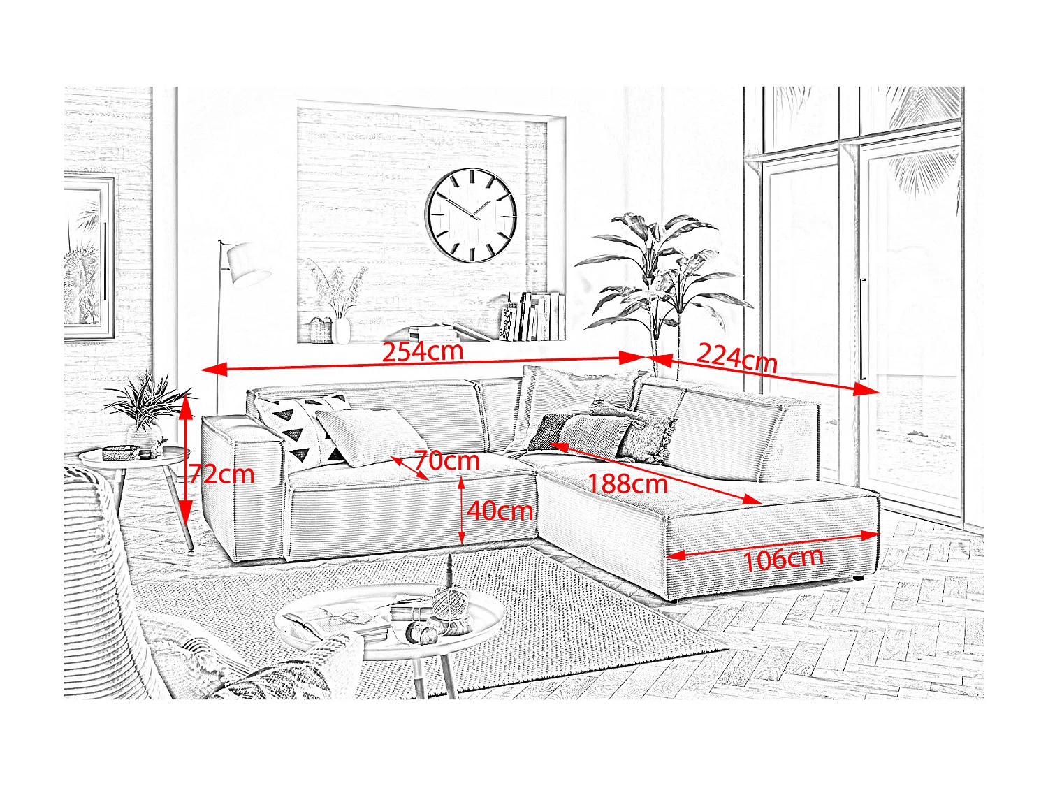 Ecksofa - Taupe Cord - SAMU