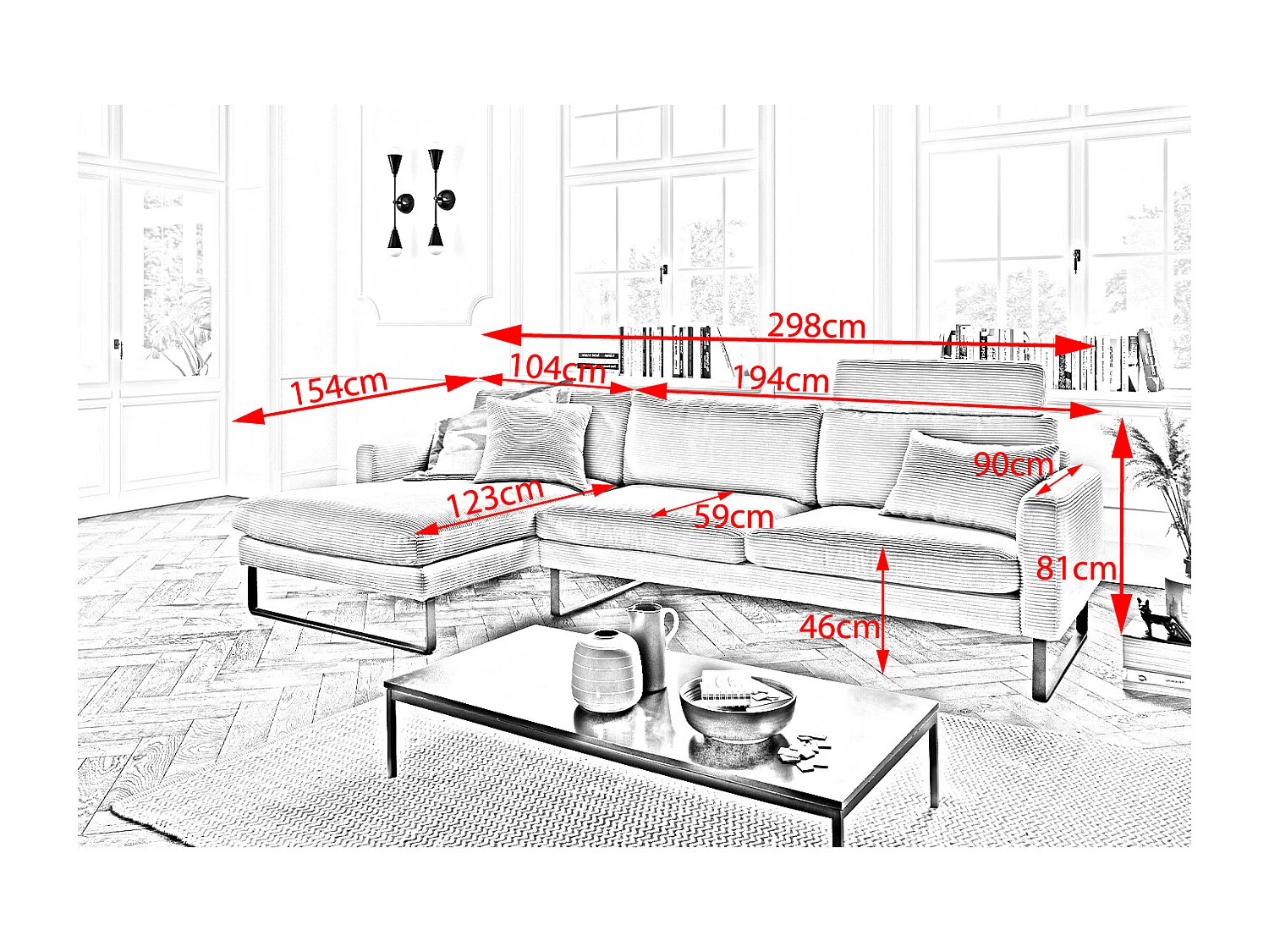 Ecksofa - Dunkelgrün Cord - RICARDA