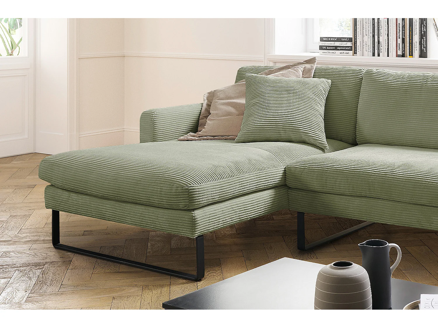 Ecksofa - Dunkelgrün Cord - RICARDA