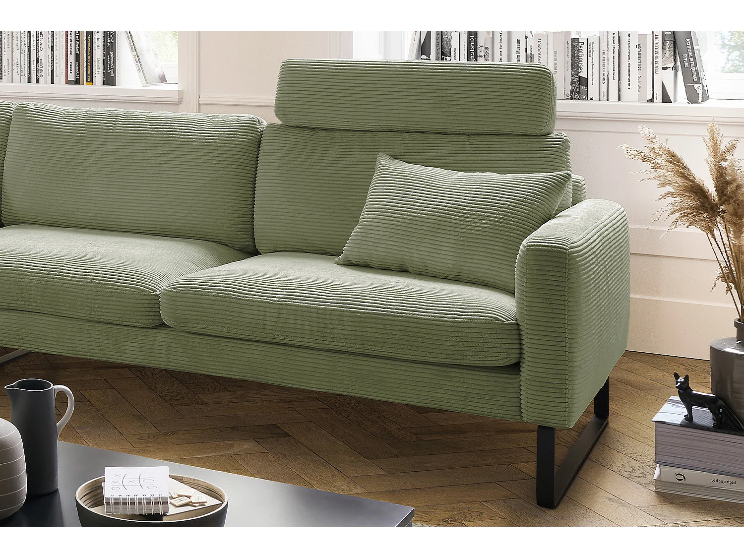 Ecksofa - Dunkelgrün Cord - RICARDA