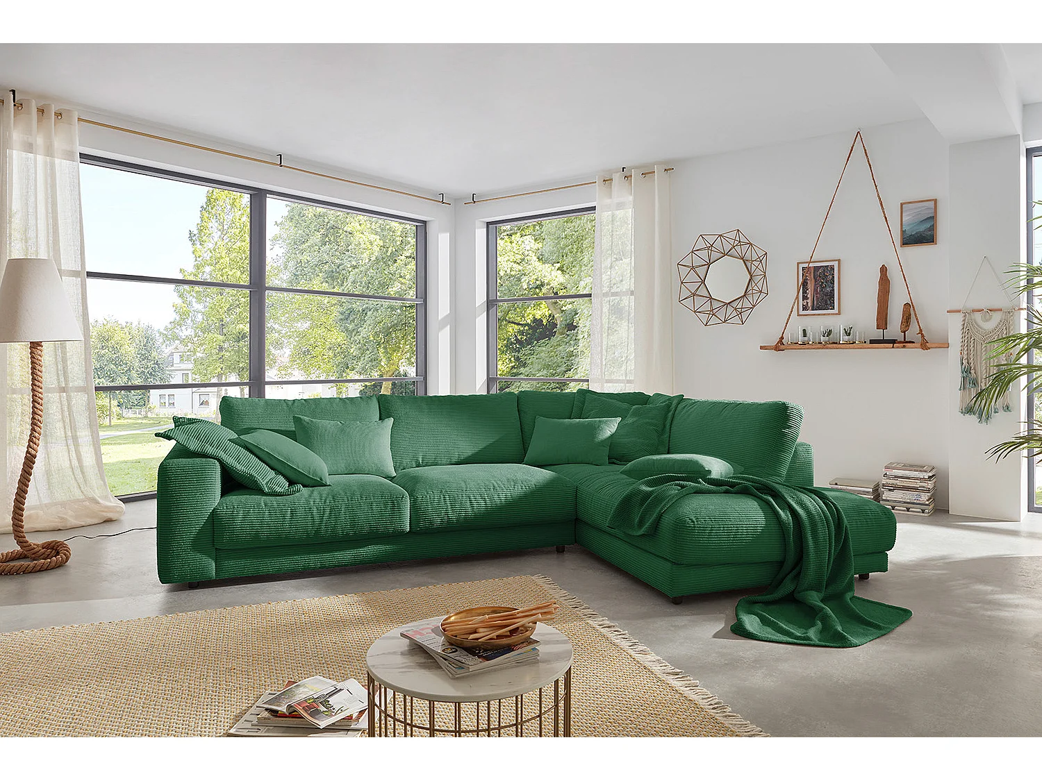 Ecksofa - Smaragdgrün Cord - MADELINE