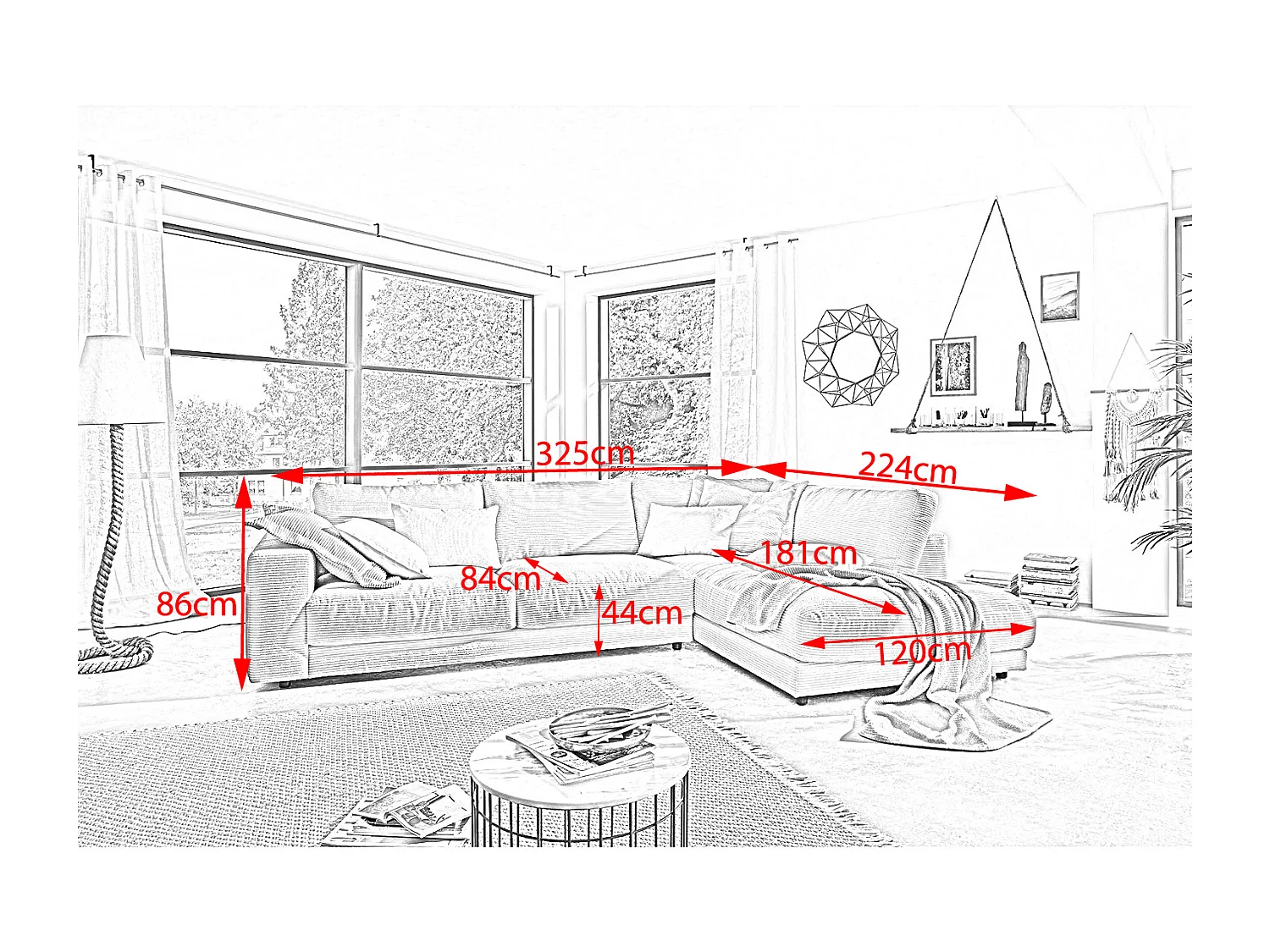 Ecksofa - Smaragdgrün Cord - MADELINE