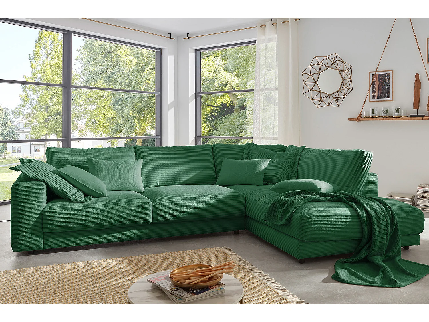Ecksofa - Smaragdgrün Cord - MADELINE