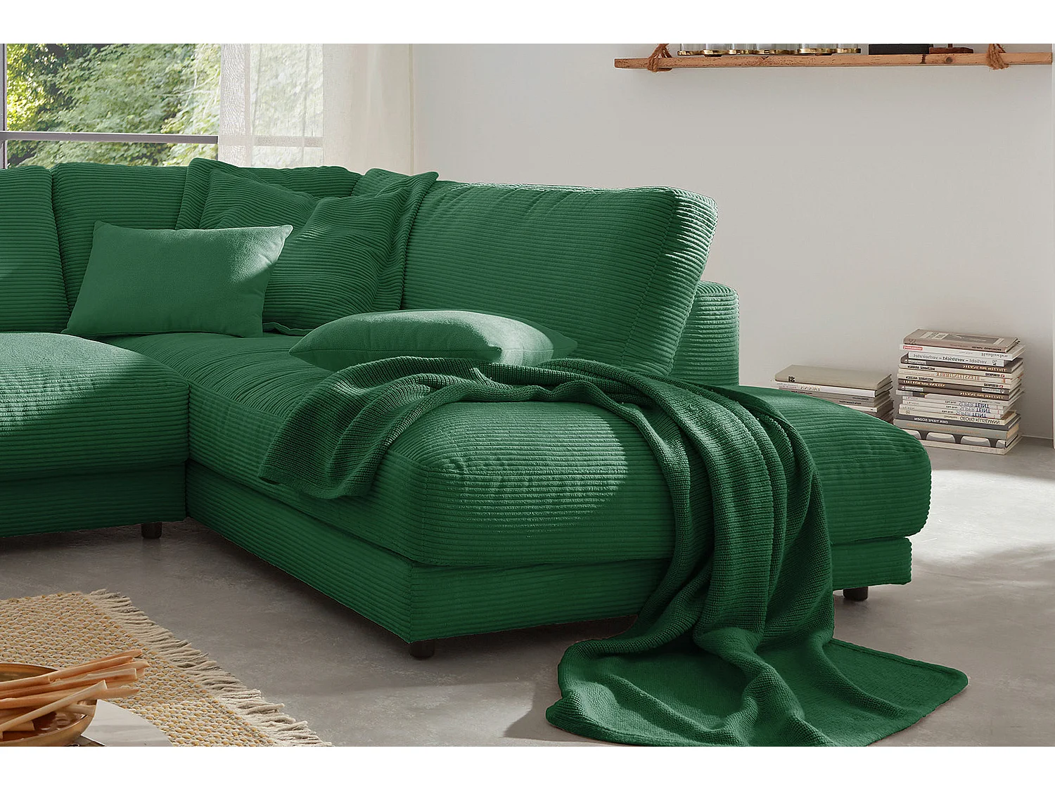 Ecksofa - Smaragdgrün Cord - MADELINE