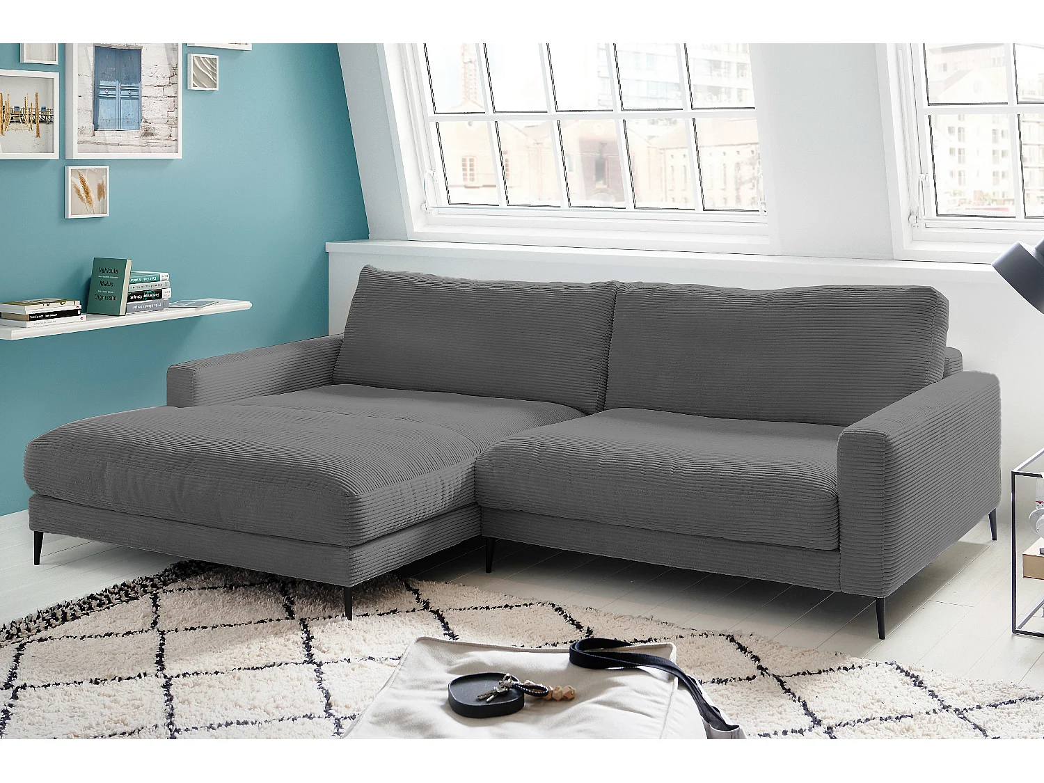 Ecksofa - Grau Cord - CARA