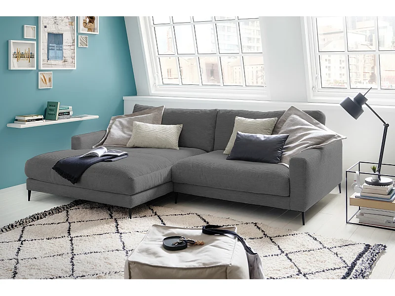 Ecksofa - Grau Cord - CARA