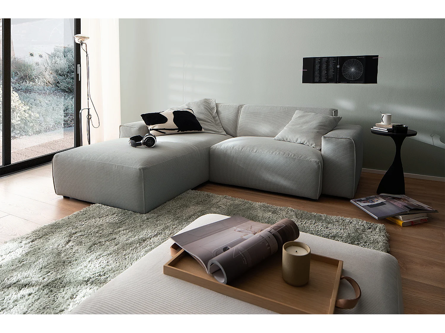 Ecksofa - Grau Cord - RANI