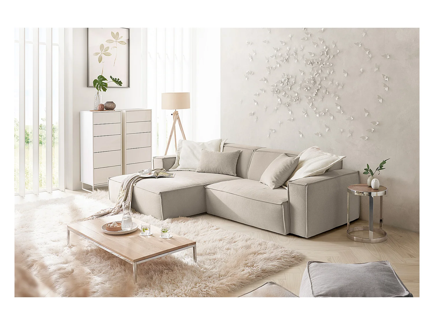 Ecksofa - Beige Cord - SAMU