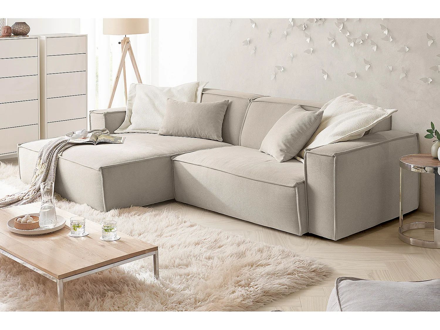 Ecksofa - Beige Cord - SAMU