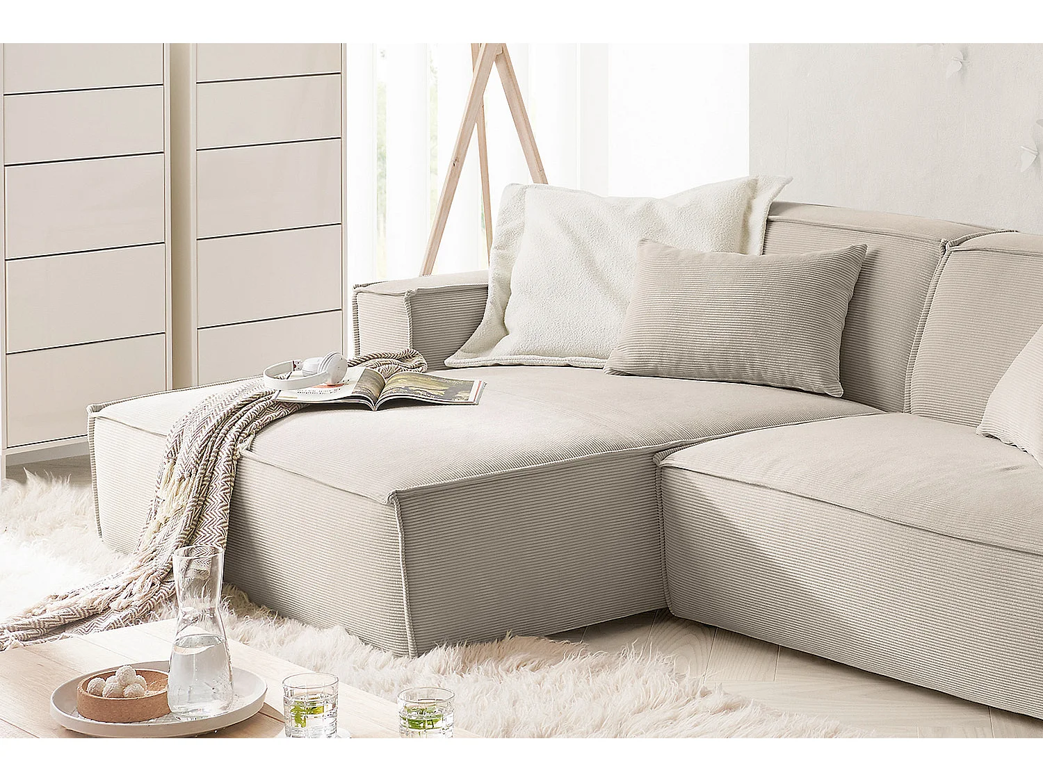 Ecksofa - Beige Cord - SAMU
